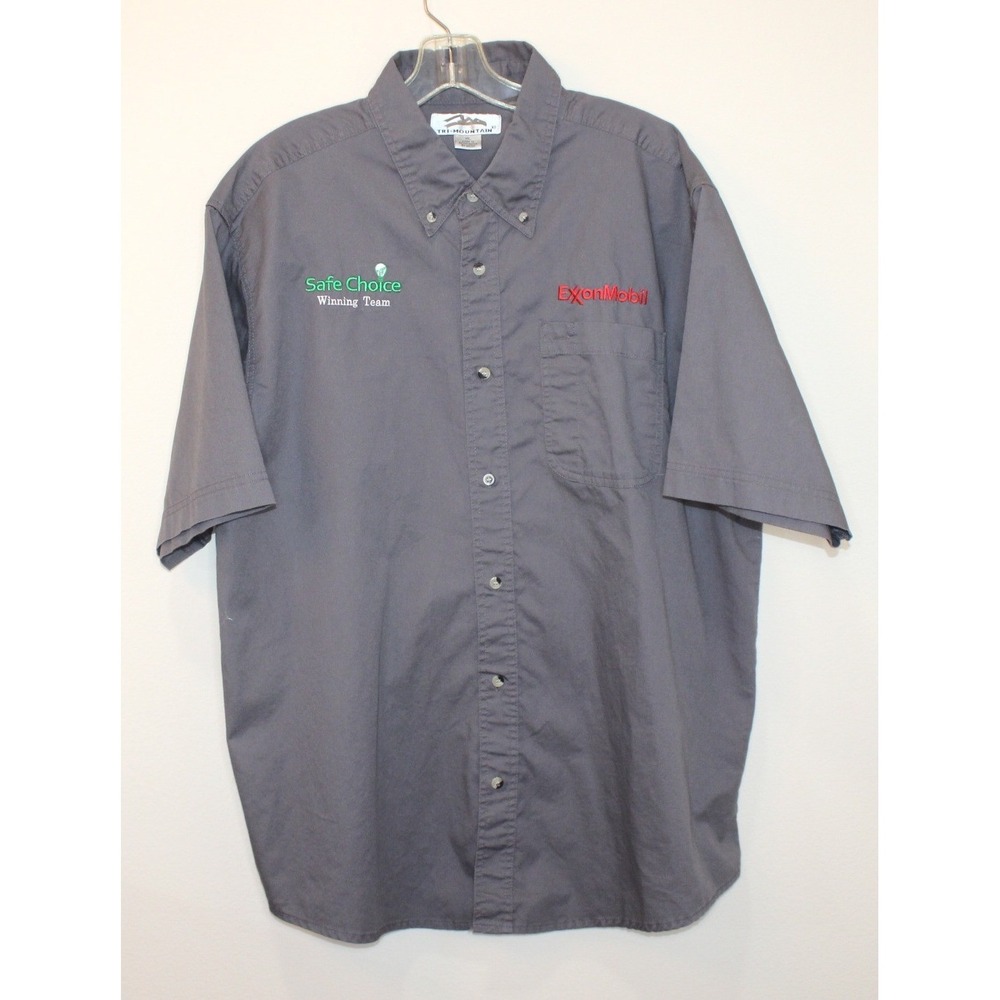 men's Tri-Mountain Exxon Mobil gray button down work shirt XL short sleeve